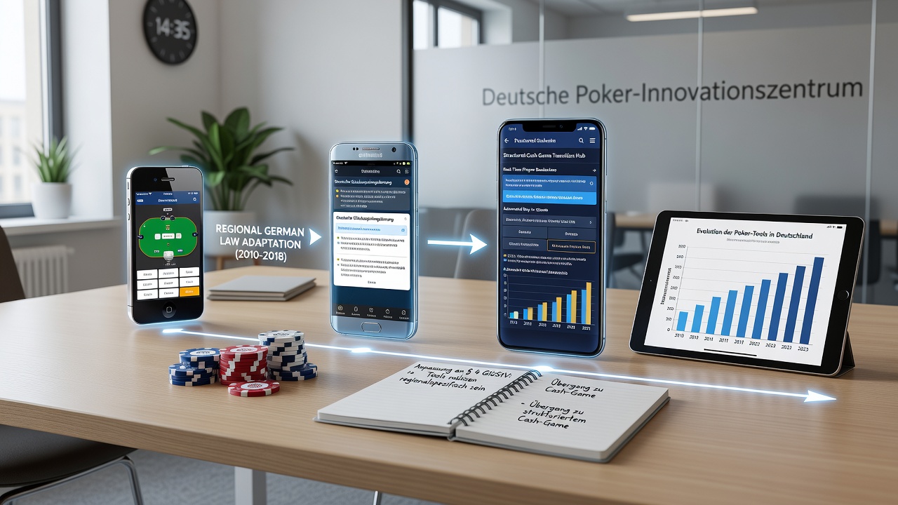 Poker-Turnier in einem deutschen Casino mit Smartphone im Vordergrund